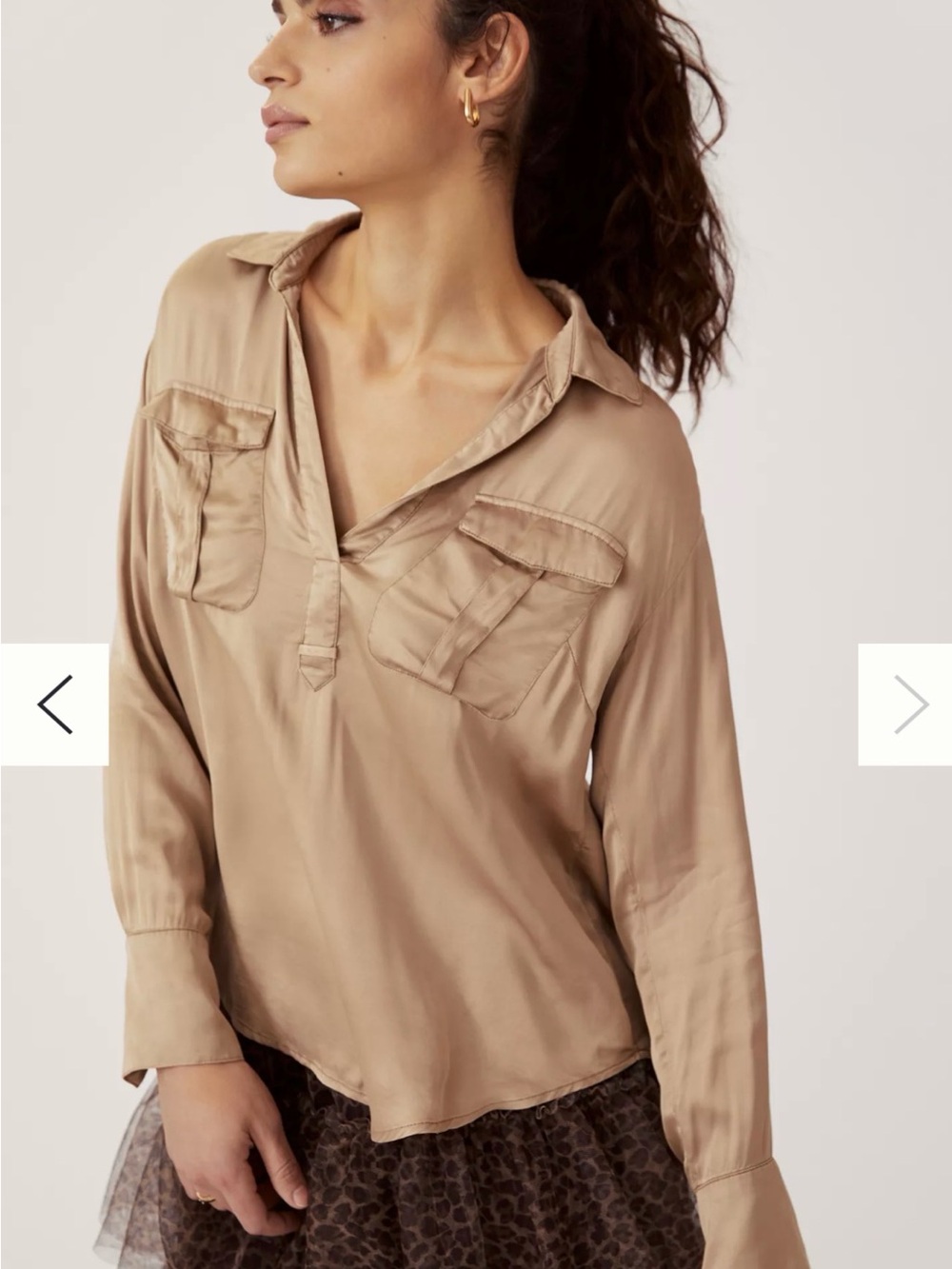 Anthropologie tan long sleeve blouse size M
